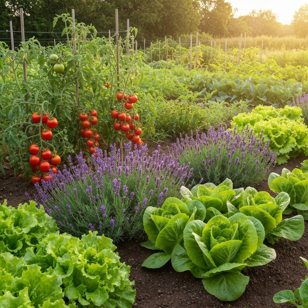 Różnorodny ogród z wieloma roślinami