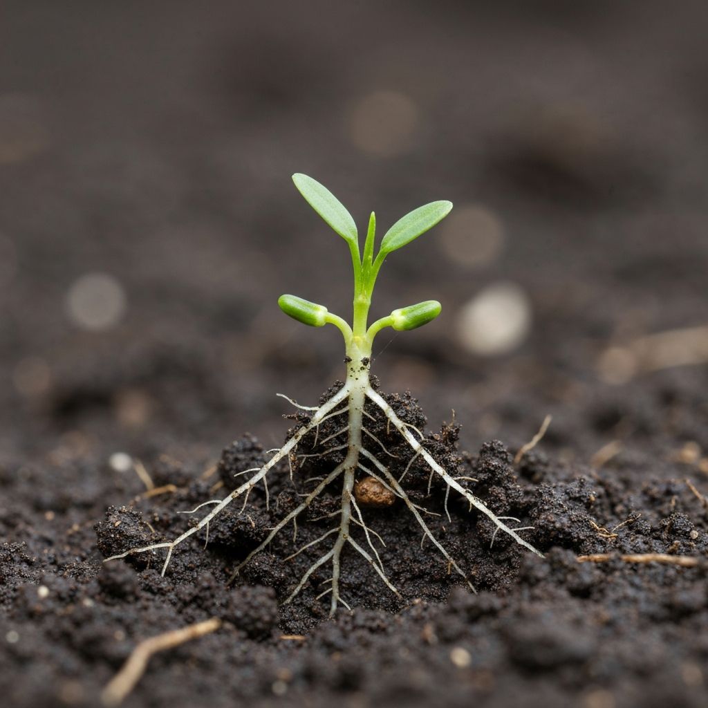 Roślina rosnąca z gleby pokazująca system korzeniowy