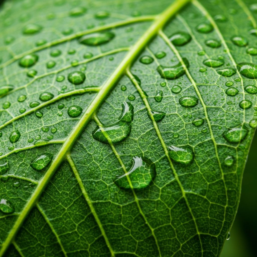 Makrofotografia liścia z kroplami wody